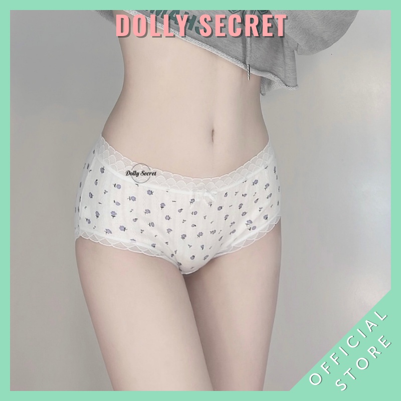 Quần lót cotton nữ DOLLY SECRET quần chip nữ cotton kháng khuẩn cao cấp tone màu tím dễ thương họa tiết kẻ hoa QL044