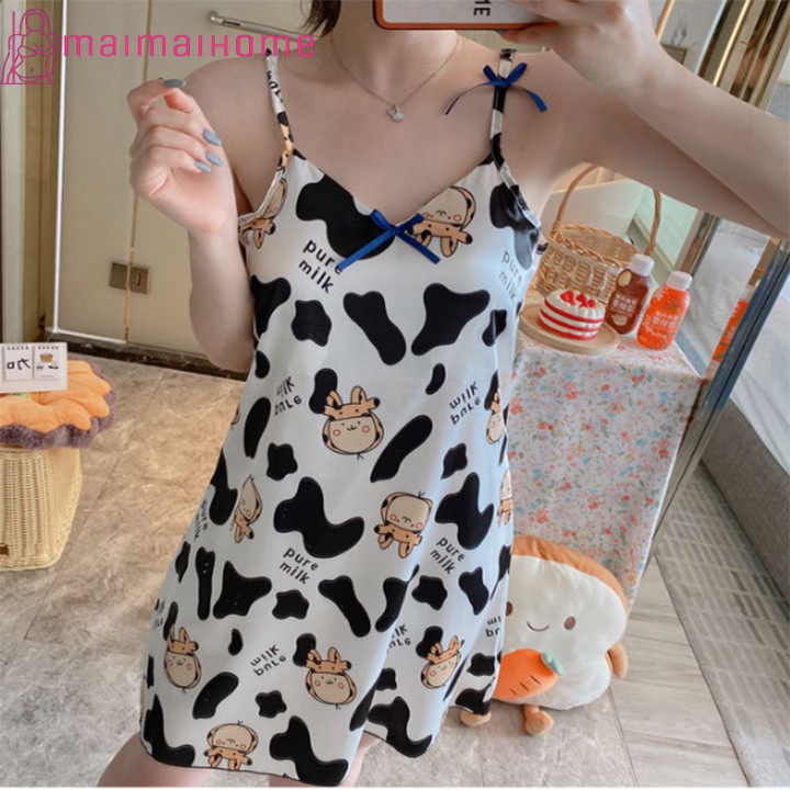 [Maimaihome] Váy Ngủ bò sữa lụa Satin cao cấp siêu dễ thương | BigBuy360 - bigbuy360.vn