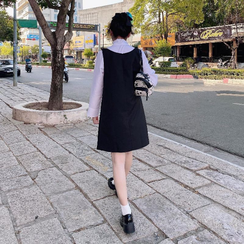 set áo sơ mi kèm yếm đen