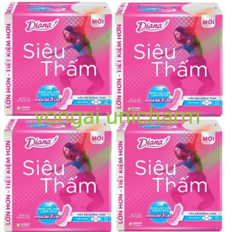Combo 4 gói Băng vệ sinh Diana siêu thấm siêu mỏng có cánh