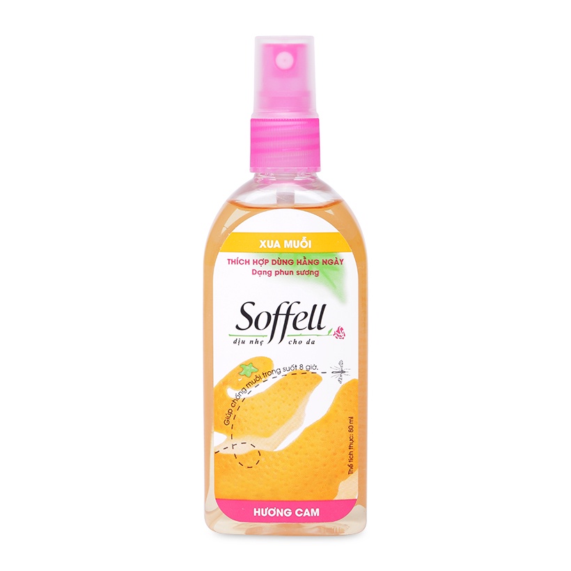 Xịt chống muỗi Soffell hương cam, hương hoa (80ml)