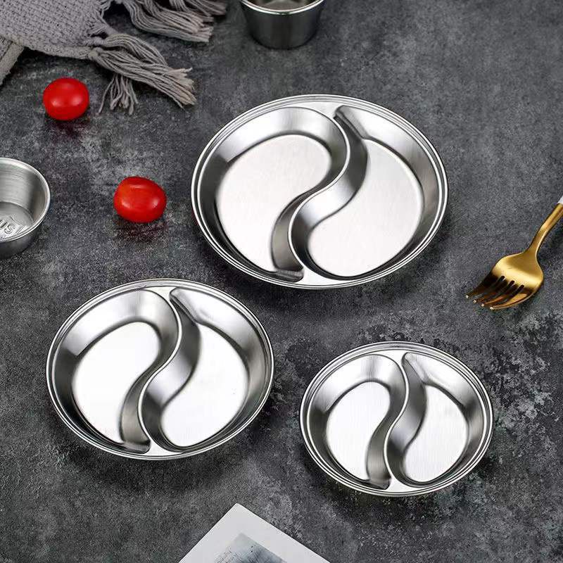 Đĩa Inox Đựng Nước Chấm Hình tròn 2 ngăn 3 ngăn tiện dụng
