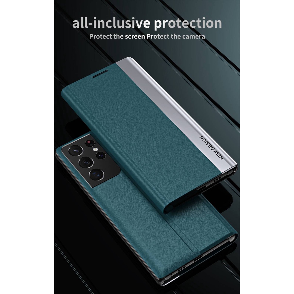 Thời Trang Bao Da Điện Thoại Pu Nắp Gập Từ Tính Phối Màu Tương Phản Kèm Giá Đỡ Cho Samsung Galaxy S21 S21 Plus Fe 5g Ốp