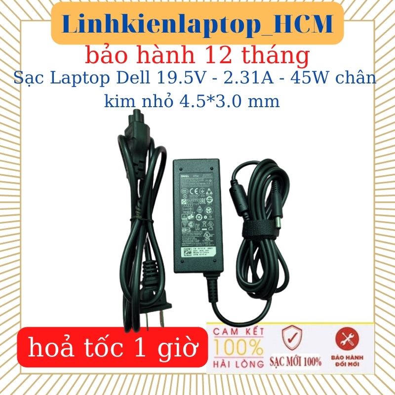 Sạc Laptop Dell 19.5V - 2.31A - 45W chữ nhật chân kim nhỏ 4.5*3.0 - Sạc Dell Latitude 3390 3490 Dell XPS 12 13