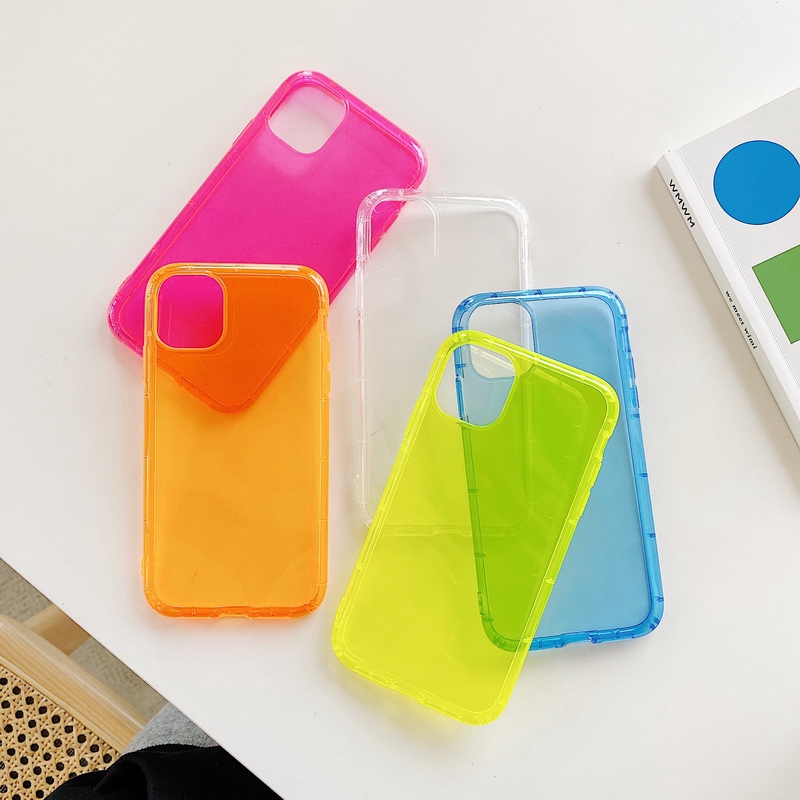 Ốp điện thoại cao su mềm trong suốt siêu mỏng màu sắc trơn màu phản quang dành choiPhone 11 Pro Max XS XR X 7 8