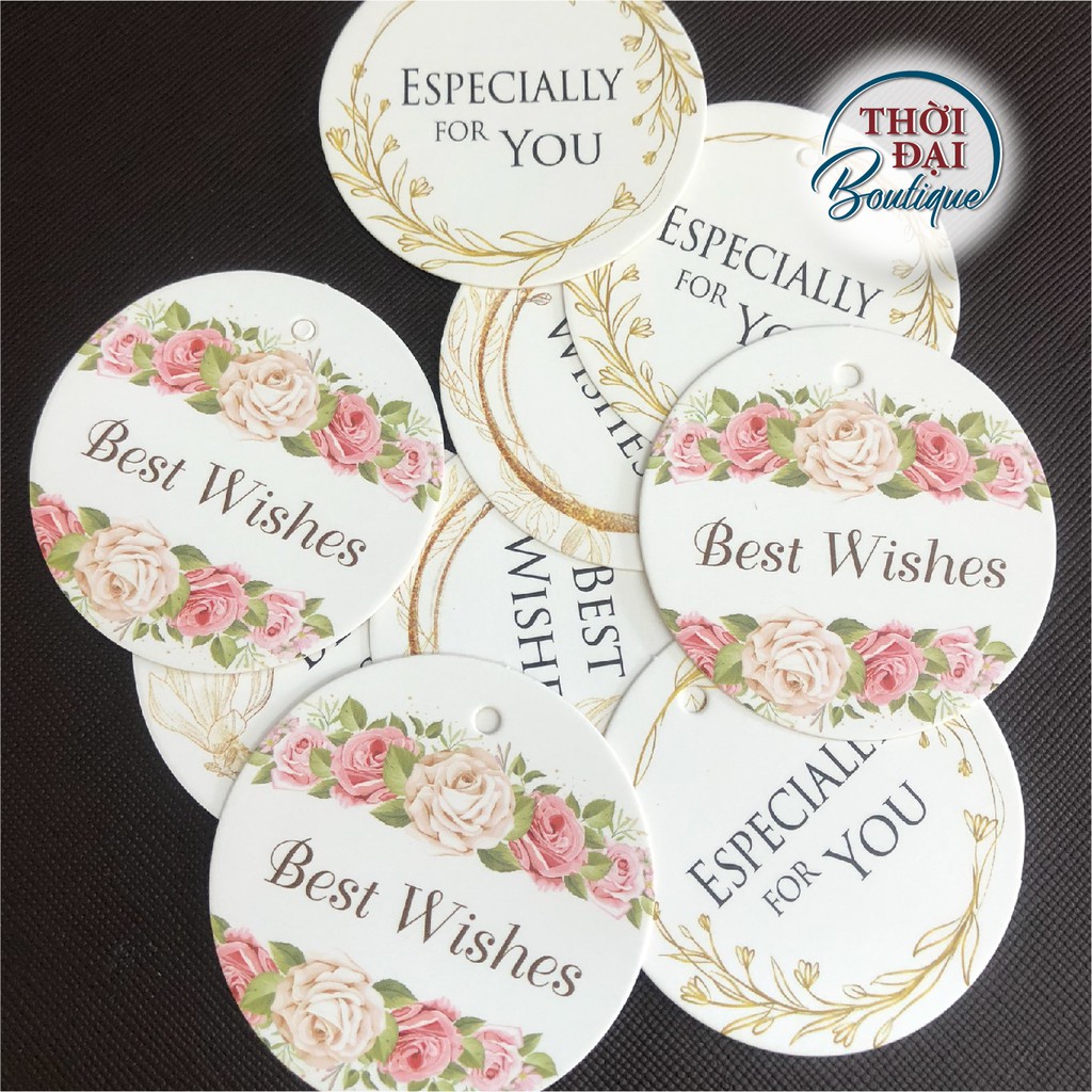 100c - Tag treo giấy Best Wishes cành hoa