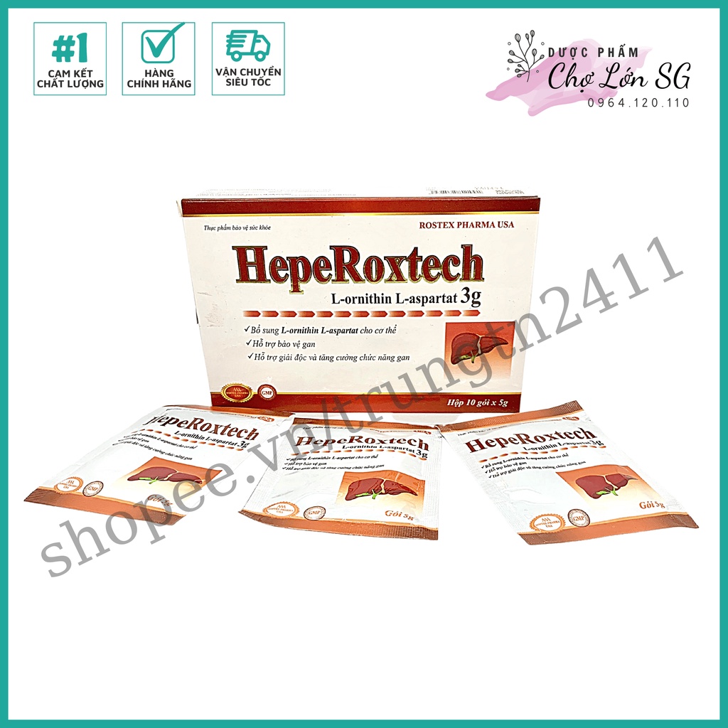 Cốm Hepe Roxtech L-ornithine L-aspartat giảm xơ gan, men gan, nhiễm mỡ  - Hộp 10 gói