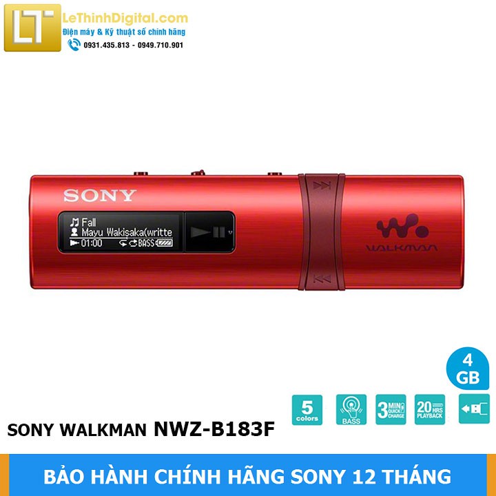 Máy nghe nhạc Sony Walkman NWZ-B183F (Đỏ) {4GB} | Hãng phân phối | Bảo hành chính hãng 12 tháng toàn quốc