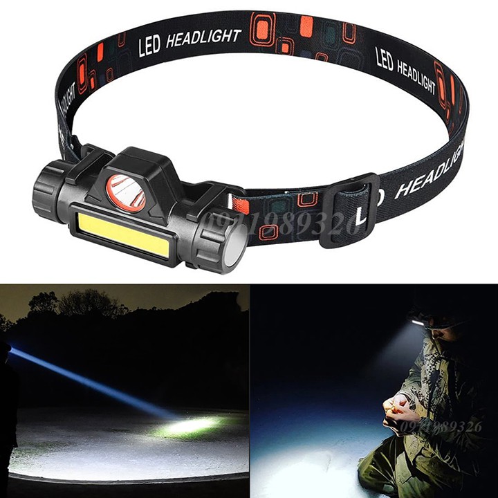 Đèn pin đội đầu siêu sáng ❤️FREESHIP❤️ đèn pin mini siêu sáng HFL-03 có chân sạc USB bóng LED COB+XPE