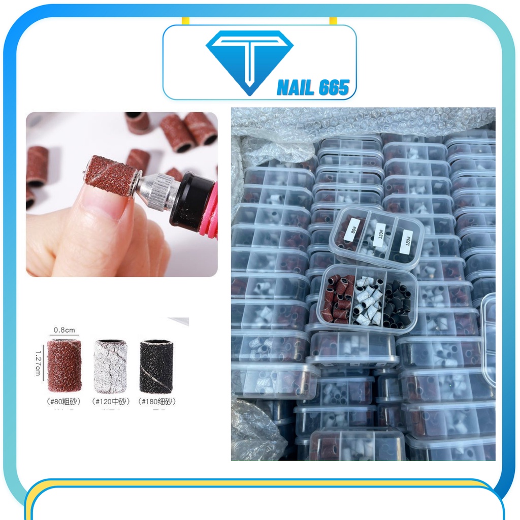 Đầu mài nhám ,Trà nhám móng tay gel dùng lắp cho máy mài làm nail hộp 3 size