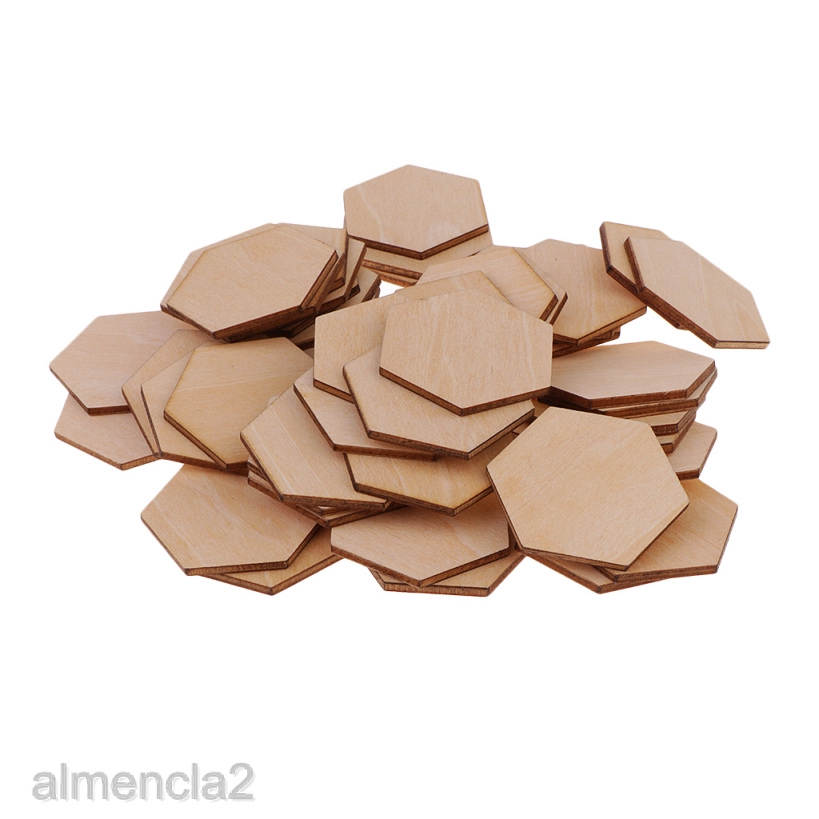 Set 50 Miếng Gỗ Hình Lục Giác 60mm Trang Trí Thủ Công DIY Almencla2