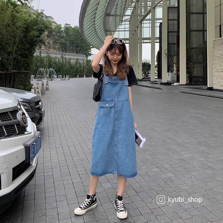 Yếm Váy Jean Dài Ulzzang 2 dây có túi trước [Có Set ]  - Set Váy Yếm Kyubi POMI VYJ01 | BigBuy360 - bigbuy360.vn