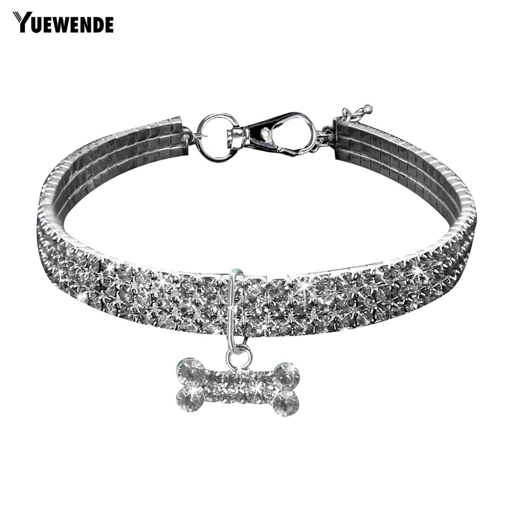 YUE ✻ Multi Row Shiny Rhinestone Bone Pendant Puppy Dog Collar Necklace Pet Supply