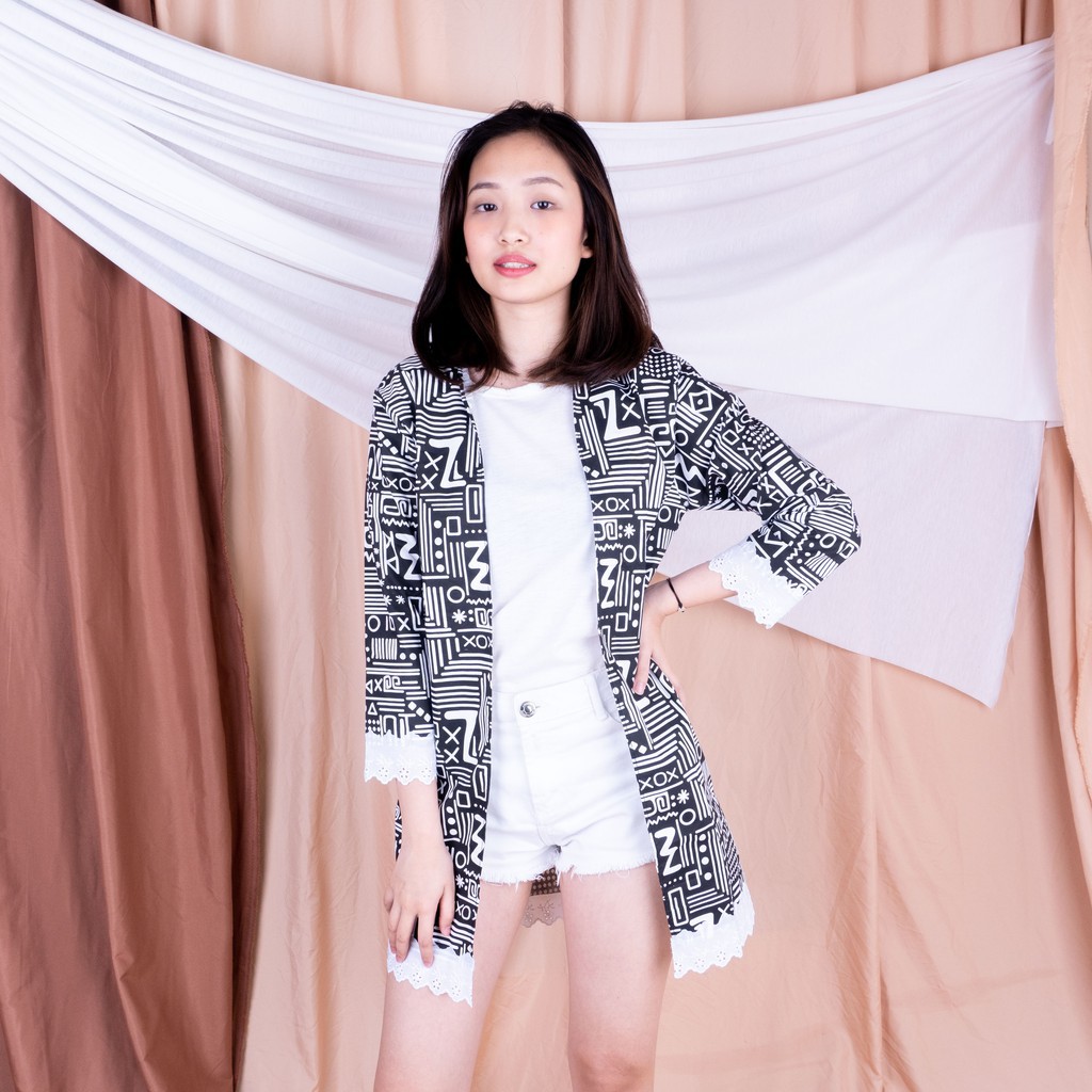 Áo Khoác Cardigan Dáng Dài Hoạ Tiết Thổ Cẩm Cho Nữ