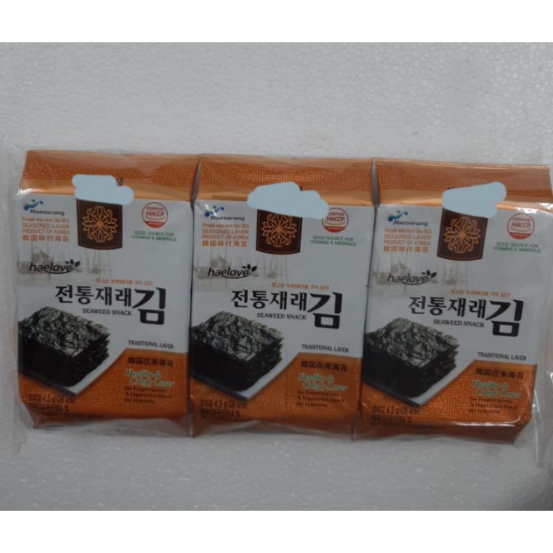 1 Lốc  3 Gói Rong Biển Ăn Liền Haesarang Hàn Quốc