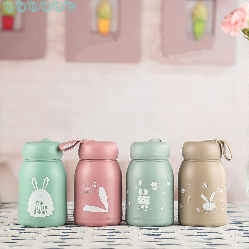 Bình Nước Thủy Tinh Họa Tiết Thỏ Hoạt Hình Nhiều Màu Sắc Dễ Thương Cho Bé