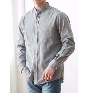 Áo sơ mi nam dài tay màu trắng cổ trụ style Hàn Quôc