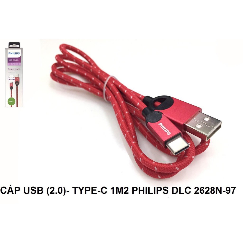 Cáp USB 2.0 -&gt; TYPE C 1.2m Philips DLC 2628 , chính hãng Philips bảo hành 12 tháng,có tem chống hàng giả