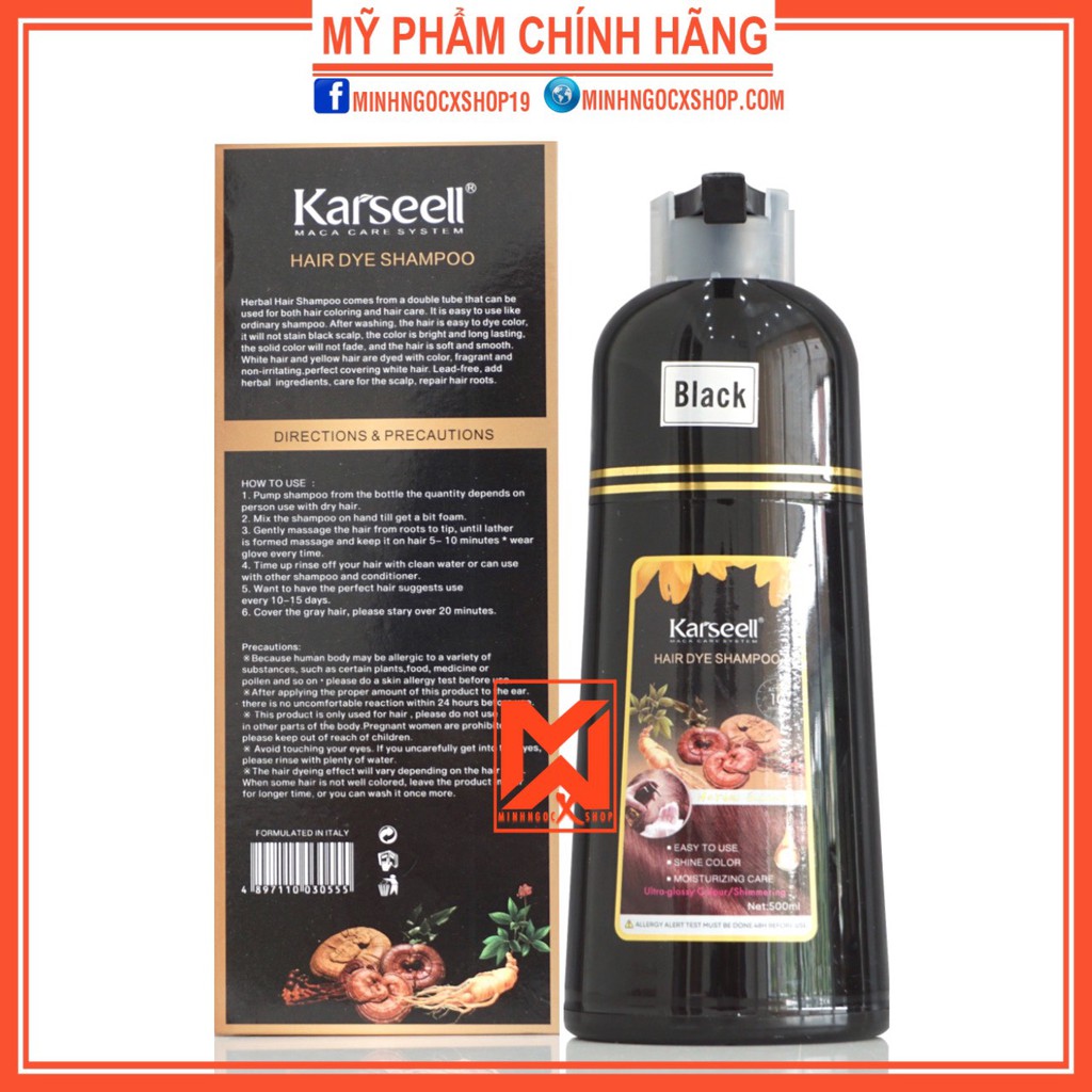 Dầu gội phủ bạc nhuộm đen - nâu tóc thảo dược KARSEELL 500ml chính hãng