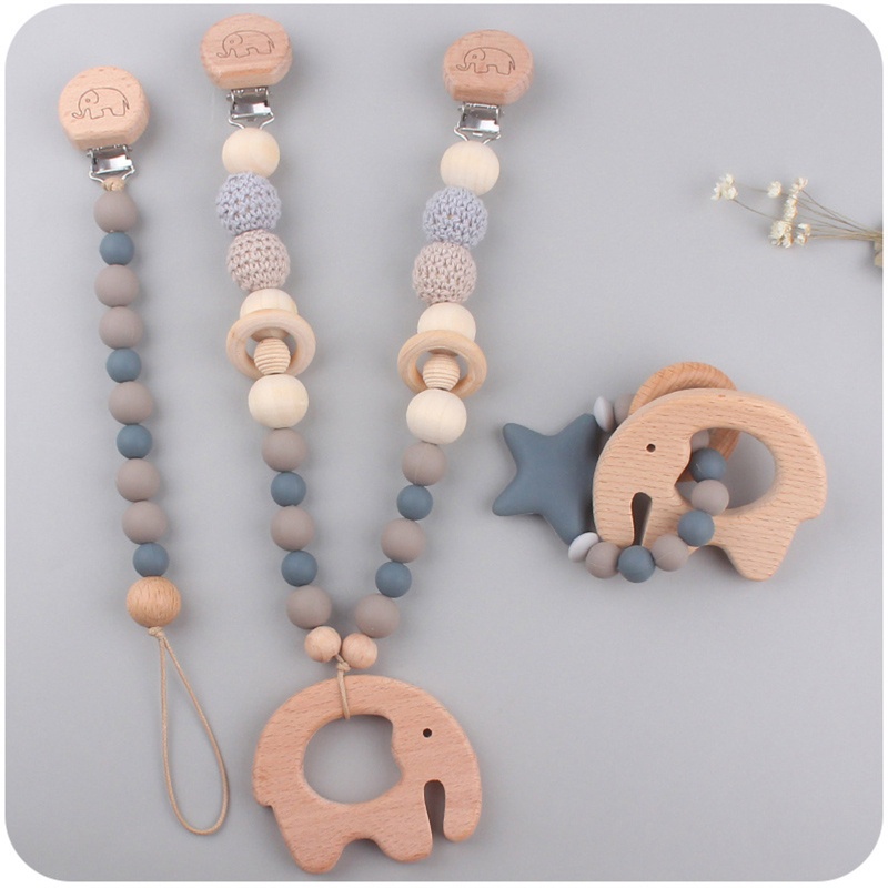 Bộ 3 Món Gồm Vòng Tay / Núm Vú Giả / Kẹp Đính Hạt Silicone / Núm Vú Giả Cho Bé Sơ Sinh