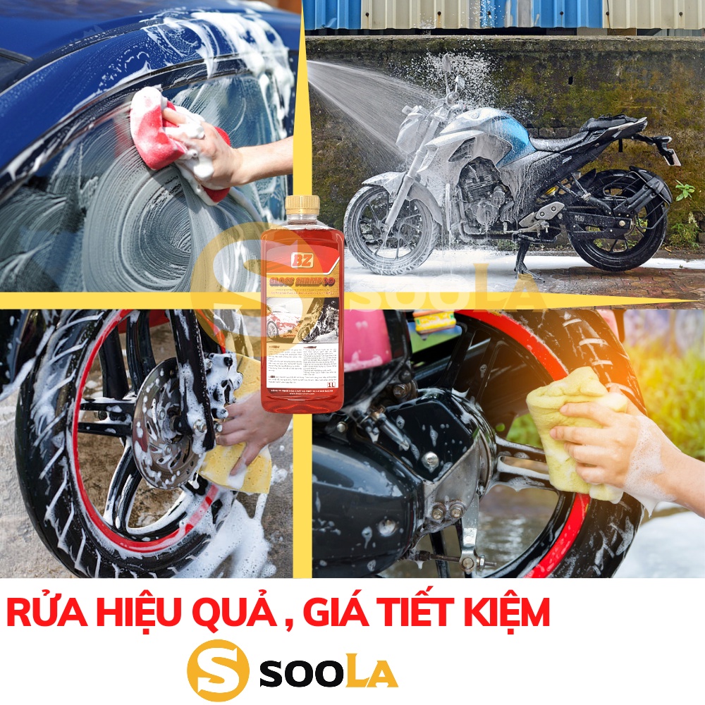 Nước rửa xe máy ô tô BZ bóng loáng, xà bông rửa xe BZ Gloss Shampoo, ô tô xe máy 1000 ml