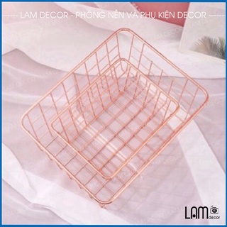Giỏ sắt màu Rose Gold - Vàng đồng đựng mỹ phẩm