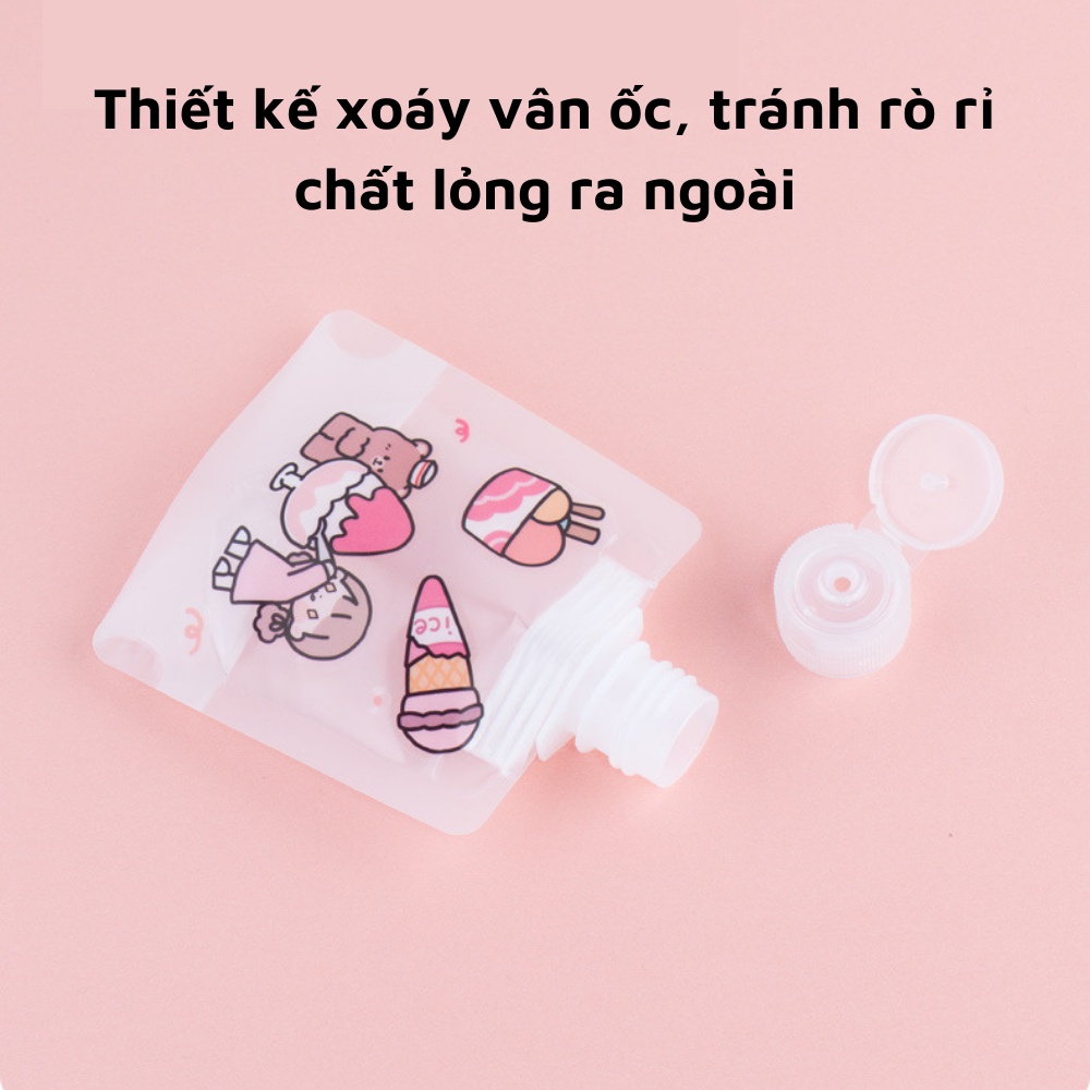 Túi chiết mỹ phẩm dầu gội có hình dán sticker có thể tái sử dụng tiện lợi khi đi du lịch