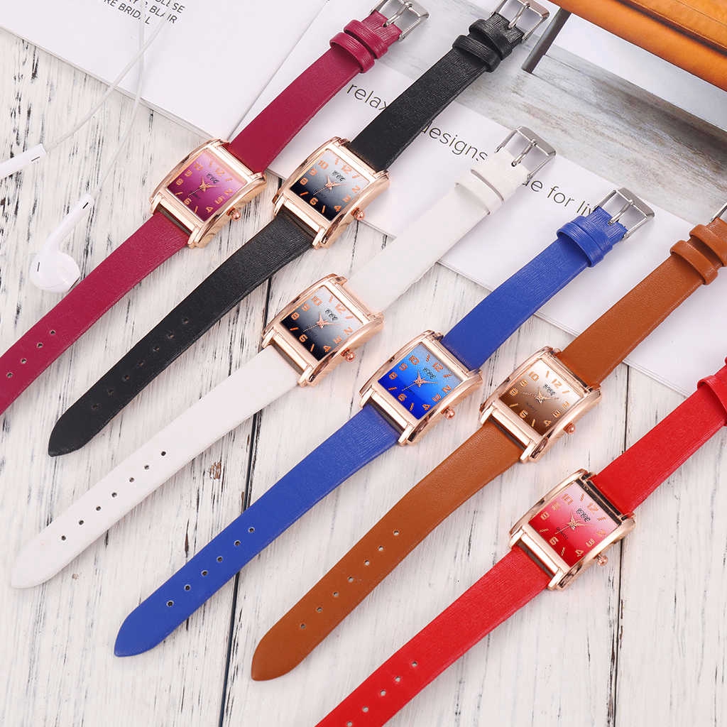 Đồng hồ nữ dây da mặt vuông màu gradient | BigBuy360 - bigbuy360.vn