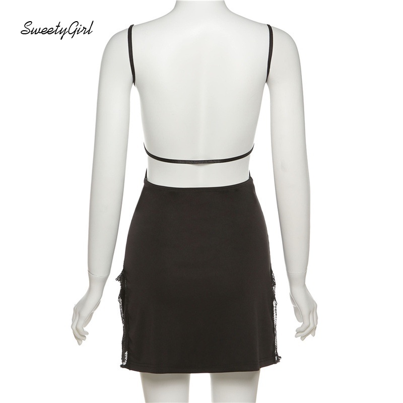 Đầm Mini Hở Lưng Màu Trơn Phối Ren Thời Trang Quyến Rũ Cho Nữ