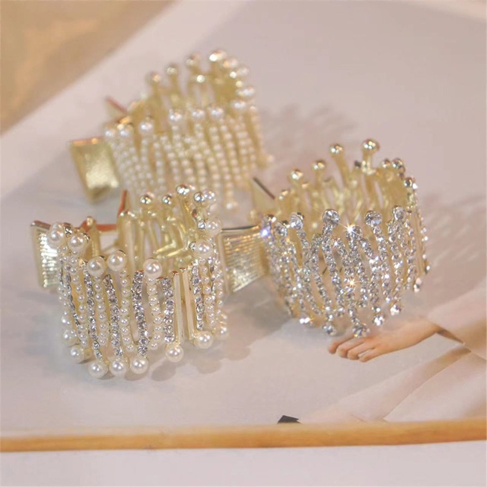 Kẹp Tóc Càng Cua Đính Đá Và Ngọc Trai Phong Cách Hàn Quốc