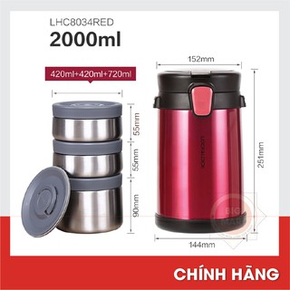 BỘ HỘP CƠM GIỮ NHIỆT LOCK&LOCK TẶNG KÈM TÚI GIỮ NHIỆT LHC8034 - Bộ Hộp Cơm 3 Ngăn Mang Đi Tiện Lợi