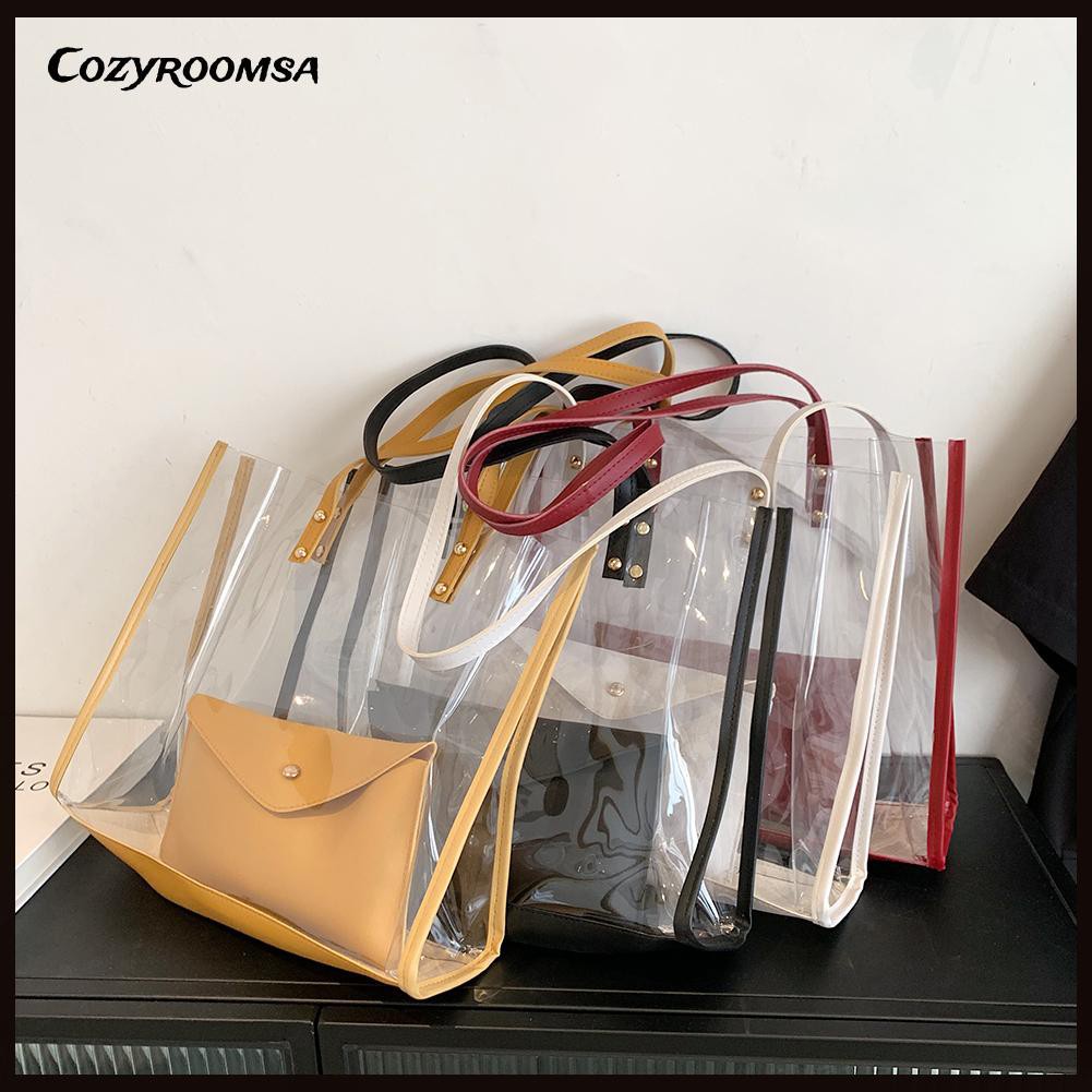 Fashion Women Clear Composite Bags Shoulder Bag Pure Color Pouch Handbags