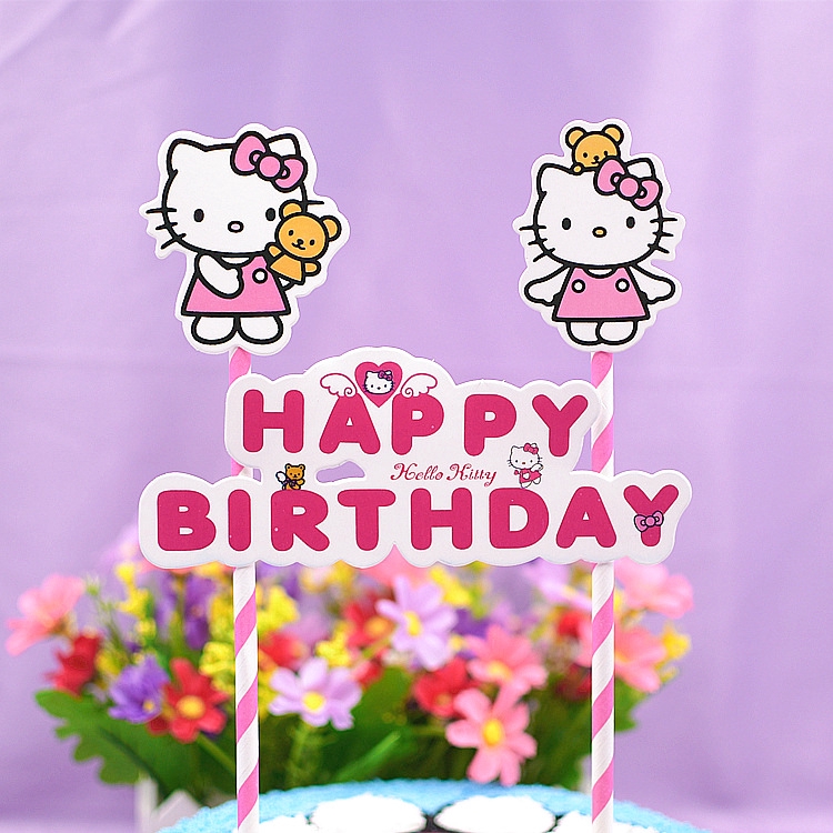 Que cắm bánh sinh nhật chữ Happy Birthday hình Hello Kitty