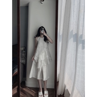 Váy trắng gấm xoè tầng mimee