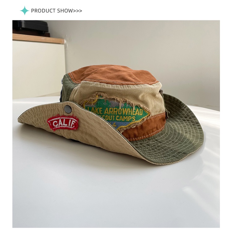 Mũ Bucket Thêu Huy Hiệu Phong Cách Cao Bồi Nhật Bản Vintage