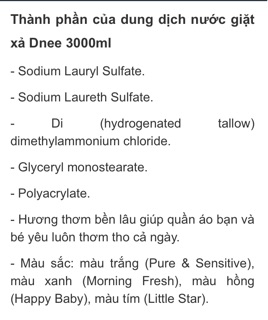 Nước giặt xả Dnee 2 in 1  3000ml