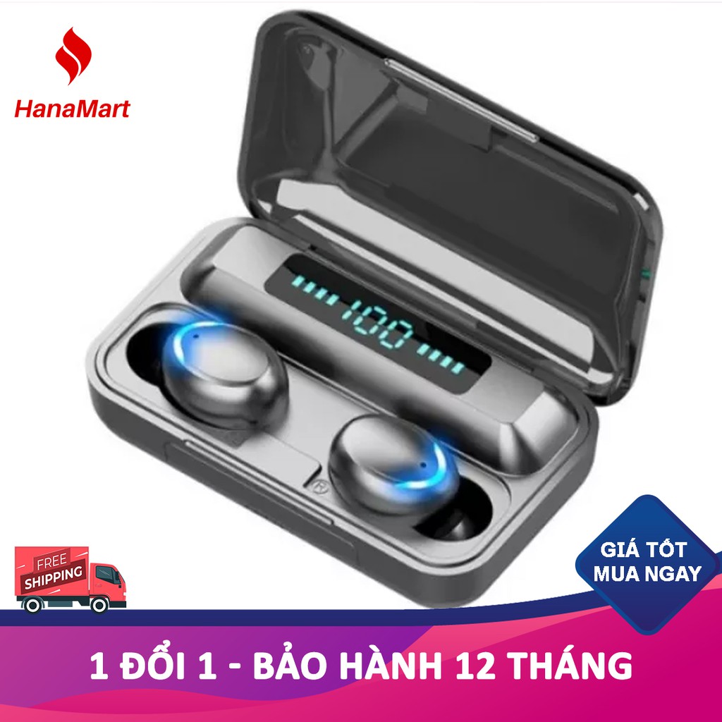 Tai nghe Bluetooth không dây AMOI F9 Pro  cho điện thoại Samsung, iphone, Apple- Kiêm pin sạc dự phòng, pin lâu hơn i12