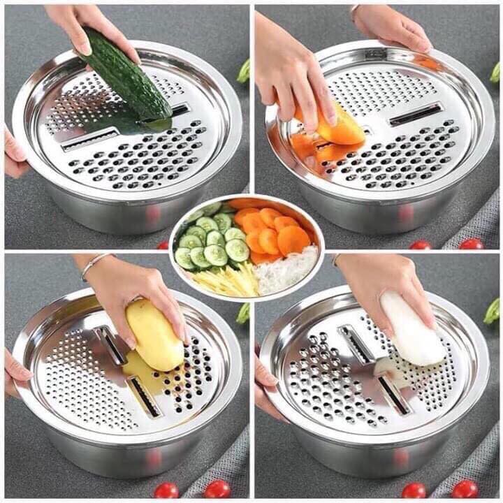 Bộ rộ nạo inox đa năng 3 trong 1, kèm bộ nạo, bát inox trộn rau củ - VUA BAO BÌ