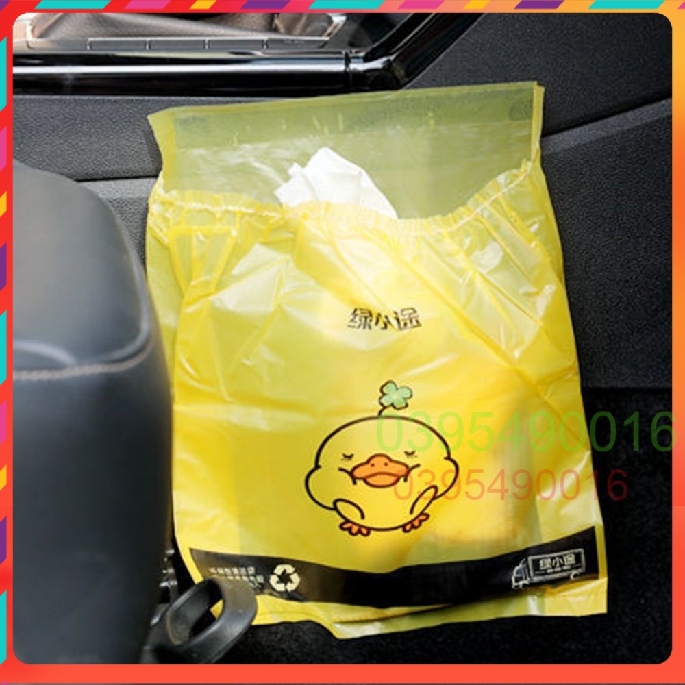 Bịch 60 túi đựng rác dán miệng VỊT VÀNG cho xe hơi văn phòng nhà bếp, túi nôn khi đi ô tô tàu xe tiện lợi, Đựng vỏ bánh
