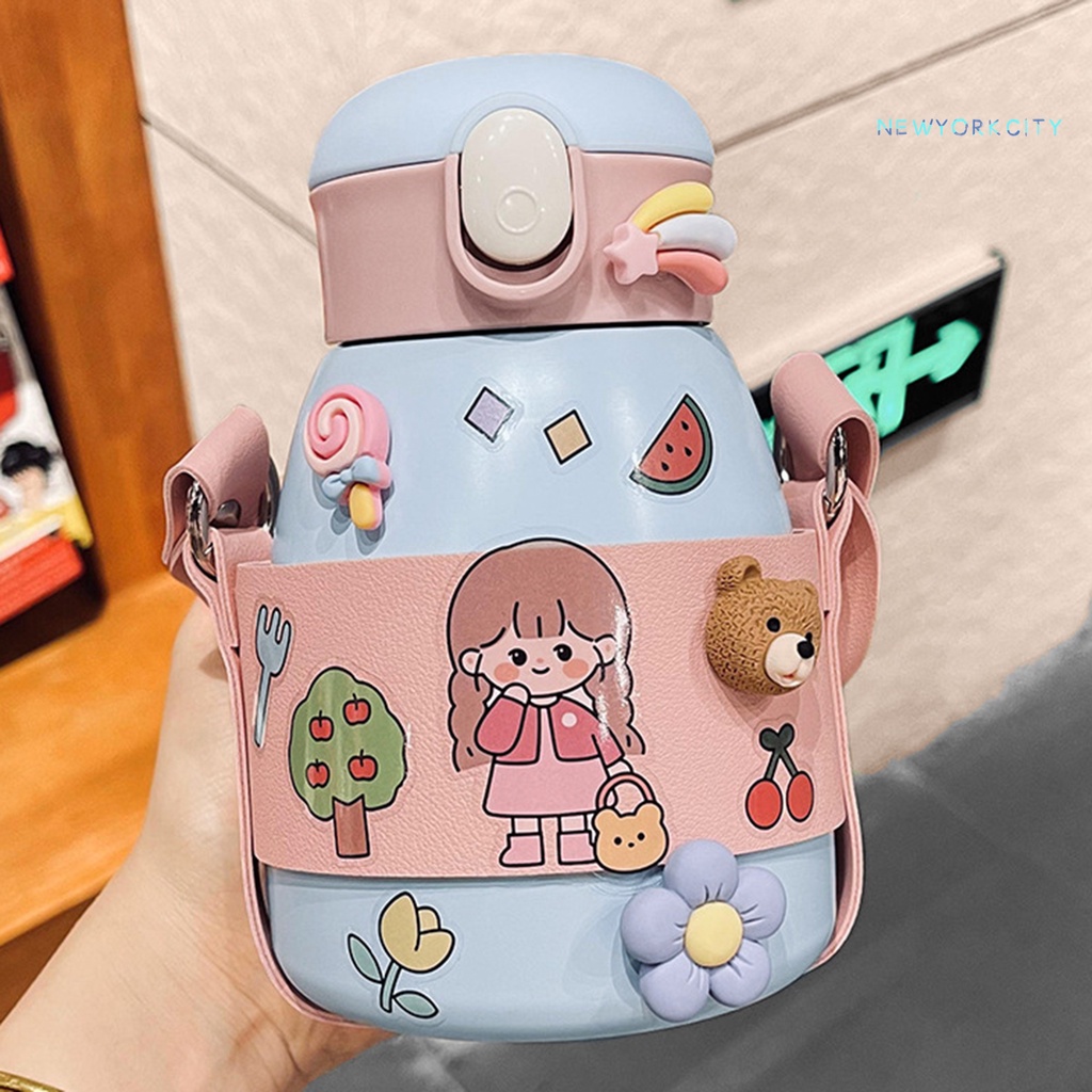 Bình Nước Giữ Ấm Bằng Thép Không Gỉ Chống Tràn 600ml Dành Cho Các Bé