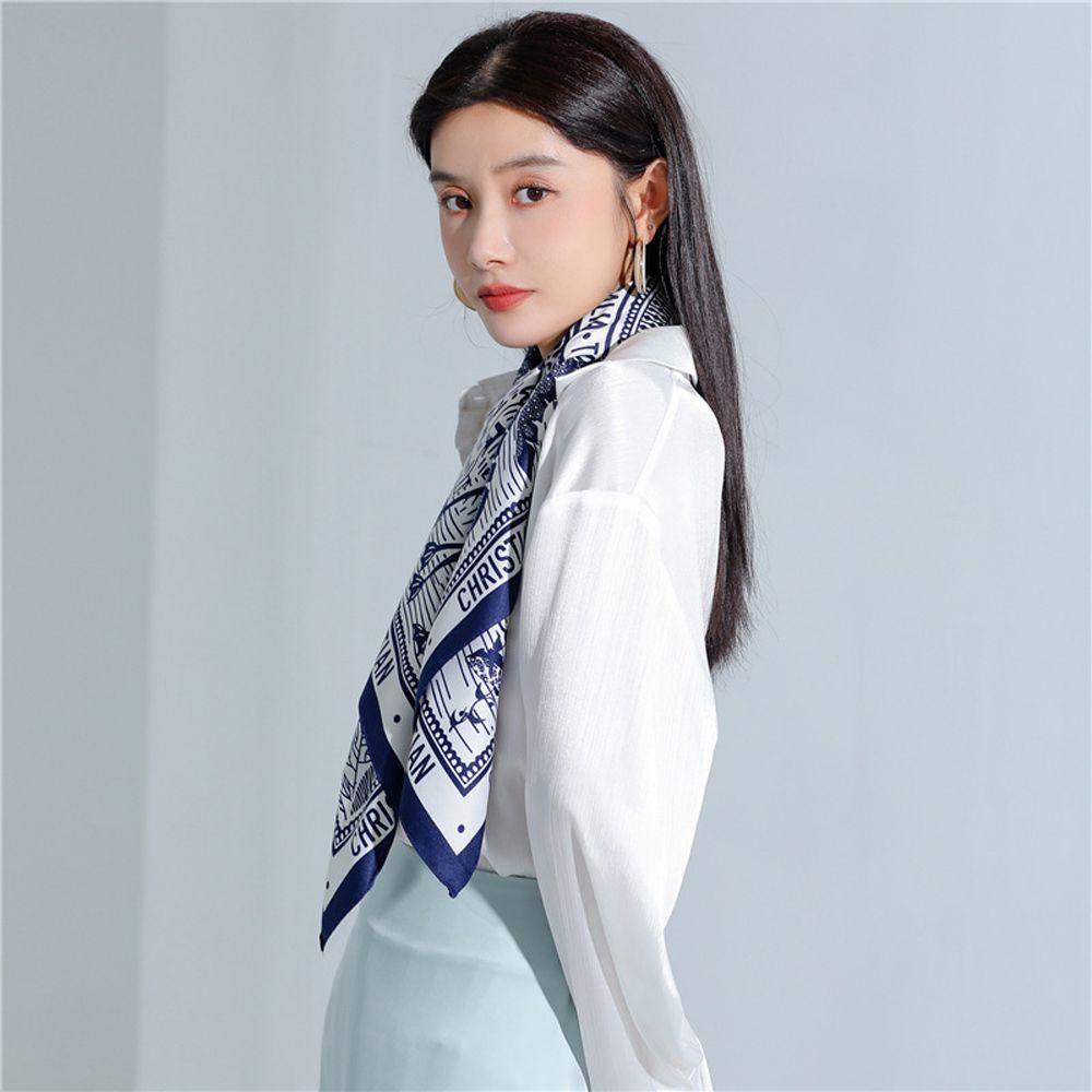 Khăn Choàng Lụa In Chữ Elagant Hình Học Phong Cách Bohemian Sang Trọng