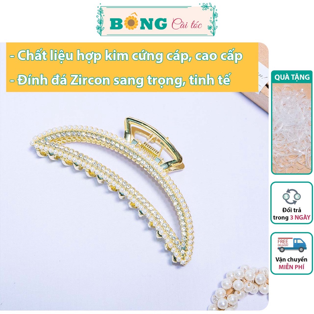 Kẹp tóc kim loại đính đá hình bán nguyệt phong cách Hàn Quốc kích thước 11cm KKL40 - kẹp tóc BÔNG Cài Tóc