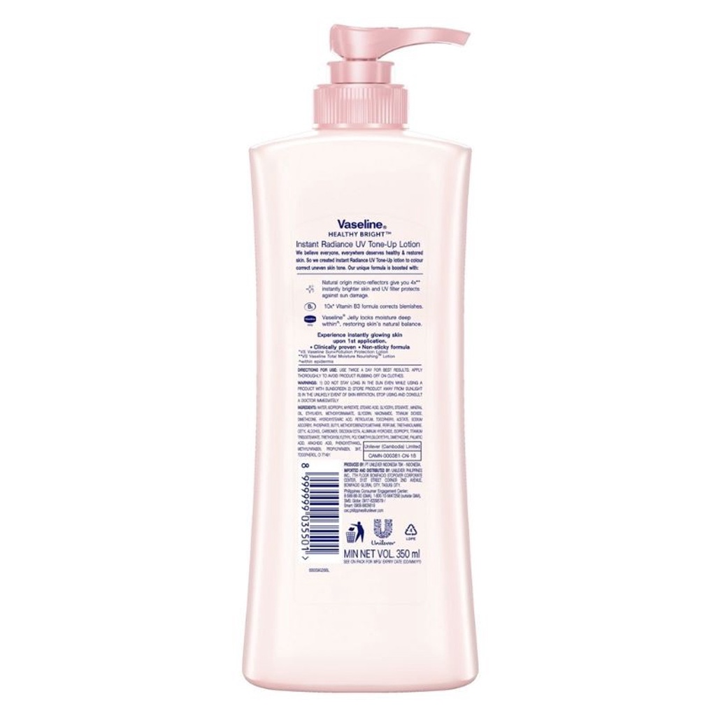 Sữa Dưỡng Thể Vaseline Nâng Tông Sáng Da Tức Thì 350ml Healthy Bright Insta Radiance UV Tone-Up Lotion