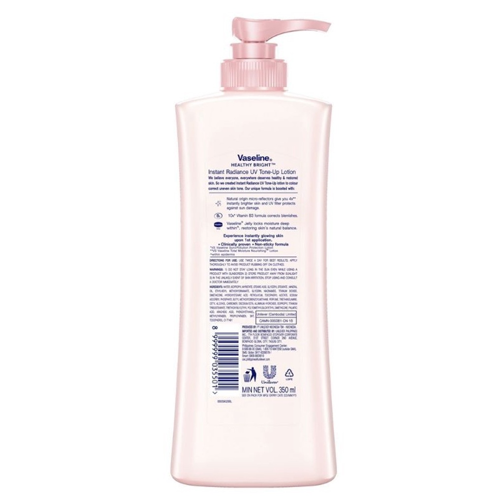 Sữa Dưỡng Thể Vaseline Nâng Tông Sáng Da Tức Thì 350ml Healthy Bright Insta Radiance UV Tone-Up Lotion