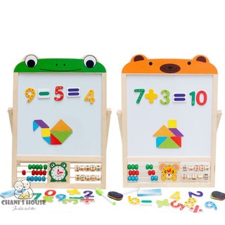 Đồ chơi bảng tính bằng gỗ tích hợp nam châm tangram trí uẩn, số và phép tính