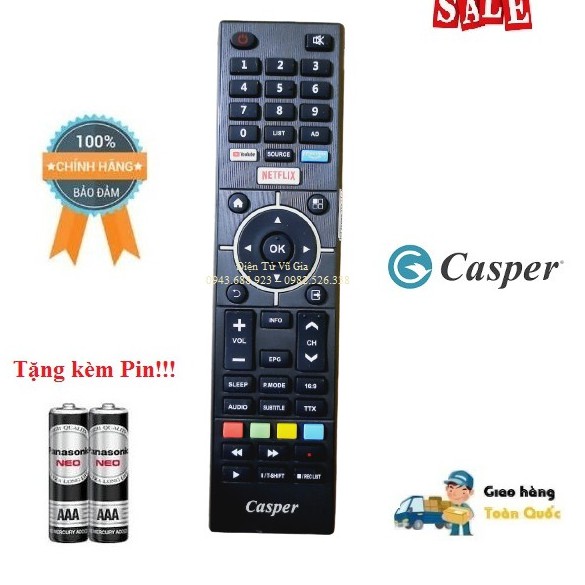 [Mã 208ELSALE hoàn 7% đơn 300K] Remote Điều khiển TV Casper- Hàng chính hãng Casper mới 100% Tặng kèm Pin