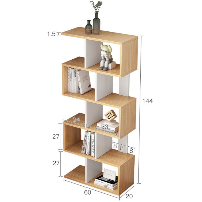 Kệ sách gỗ để sàn đa tầng bền đẹp, kệ ziczac gỗ MDF cao cấp chống trầy xước | BigBuy360 - bigbuy360.vn