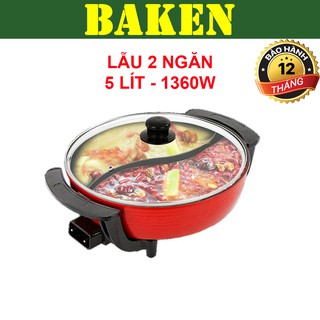 Nồi lẩu điện đa năng 2 ngăn perfect pf-a2n – bếp lẩu nướng điện 1360w – 5 lít - baken