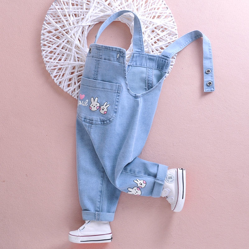 Mới Quần Yếm Denim Mỏng Mềm Mại Xinh Xắn Cho Bé Gái