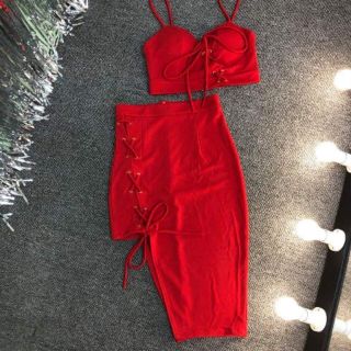 Sét áo 2 dây phối chân váy đan dây